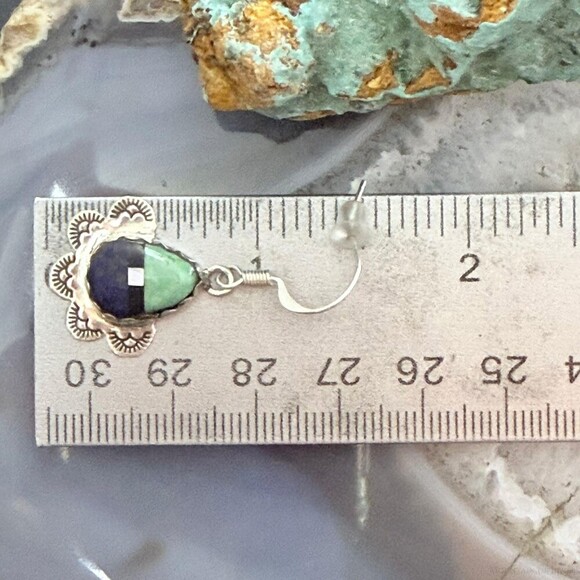 Clifton Aguilar Sterling Teardrop Multistone Inlay Dangle Earrings For Women - Picture 10 of 10